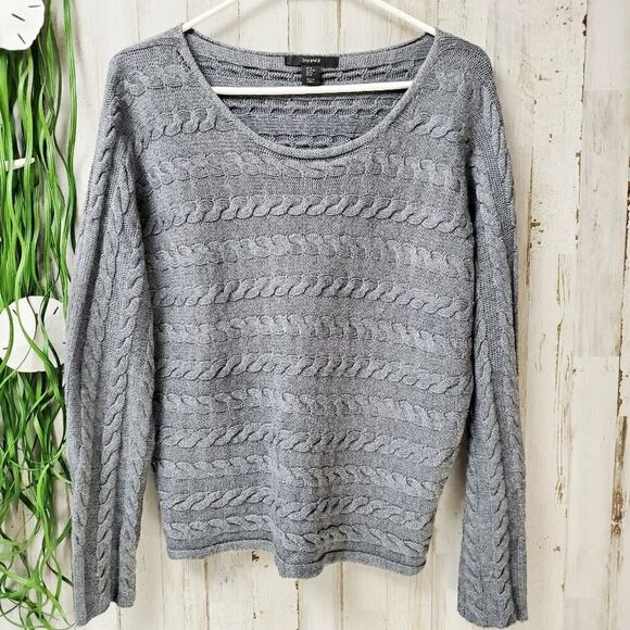Tahari Cable Knit Sweater Gray Size Medium - Picture 1 of 7